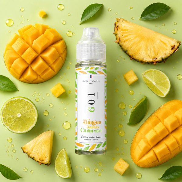 N°601 Mangue Ananas Citron Vert 0mg 50ml - Maître Vapotier