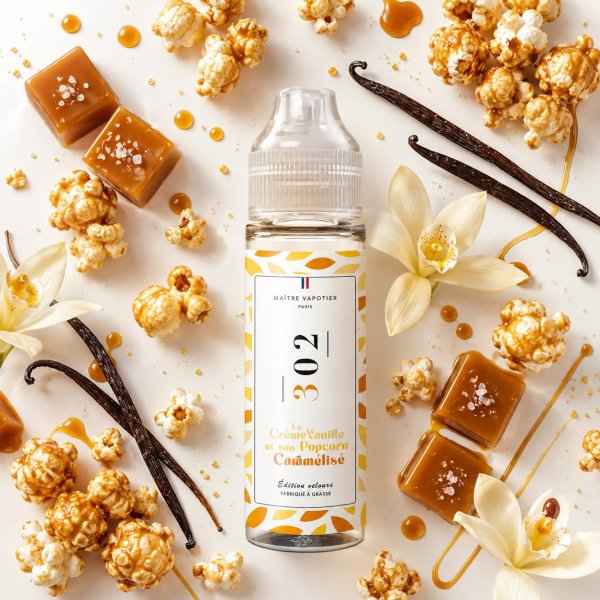 N°302 La Crème Vanille et son Pop-Corn Caramélisé 0mg 50ml - Maître Vapotier