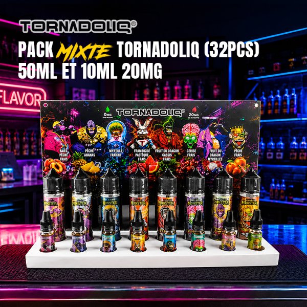 Pack Mixte Tornadoliq (16pcs 10ml + 16pcs 50ml) + 1 Présentoir Offert - Tornadoliq