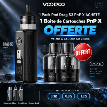 1 Pack Pod Drag S3 PnP X Acheté, 1 Cartouche PnP X (0.3/0.8/1.0Ω) Offerte - Voopoo