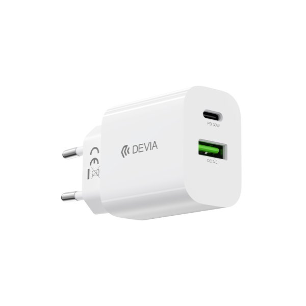 Pro3 AC Adapter / USB-C & USB-A 3A 5V 30W PD+QC GaN - Smart Series by Devia
