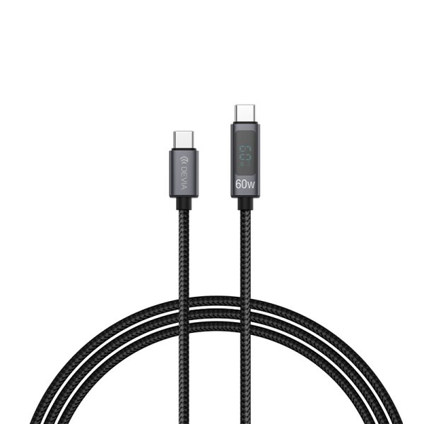 Câble De Charge Rapide USB-C Vers USB-C PD 60W Avec Écran Digital 1.2m (1pc) - Extreme Speed Series By Devia
