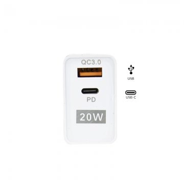 Adaptater Wall/USB & USB Type-C 20W 5V Fast Charge 3.0 - BK383