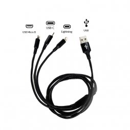 Cable USB  3 en 1 -  Type C /  Micro Usb /  Lightning 125 cm 2.8A