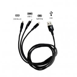 Cable USB  3 in 1 -  Type C /  Micro Usb /  Lightning 125 cm 2.8A